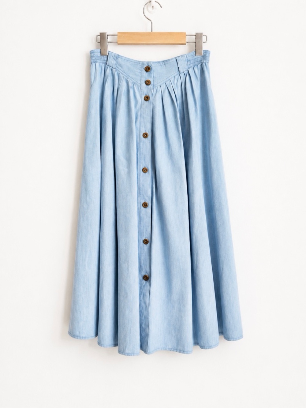 Marks & Spencer Light Blue A-Line Button-Front Skirt - Picture 1 of 7